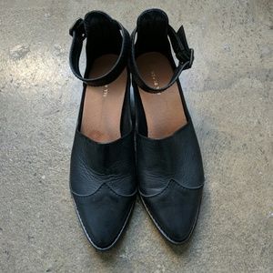 All Black black ankle strap low heels size 37